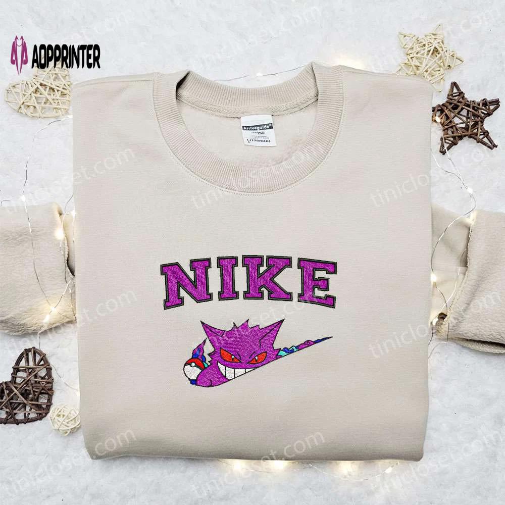 Nike x gengar anime embroidered sweatshirt & pokemon shirt: perfect family gift ideas Embroidered Shirt