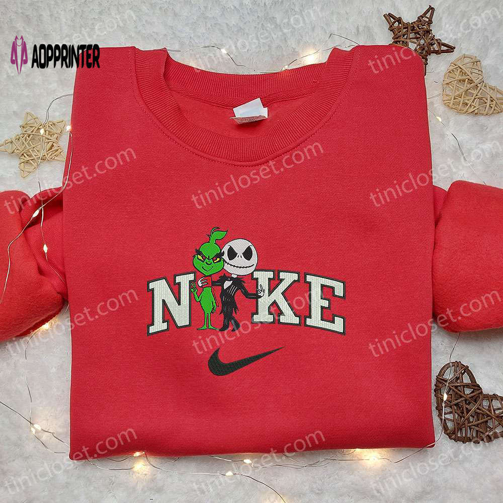 Nike x grinch & jack skellington embroidered hoodie & t-shirt: best funny halloween costumes Embroidered Shirt