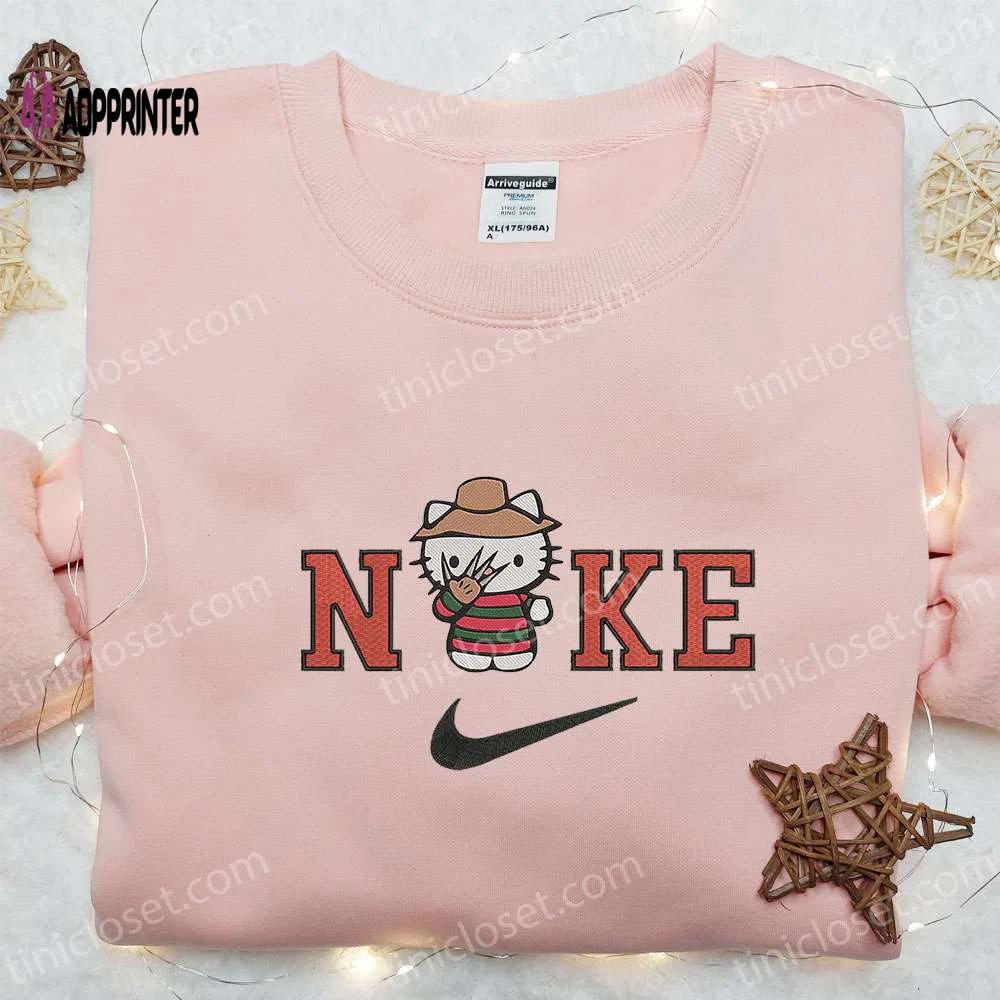 Nike x hello kitty freddy krueger embroidered hoodie: funny halloween sweatshirt perfect family gifts Embroidered Shirt