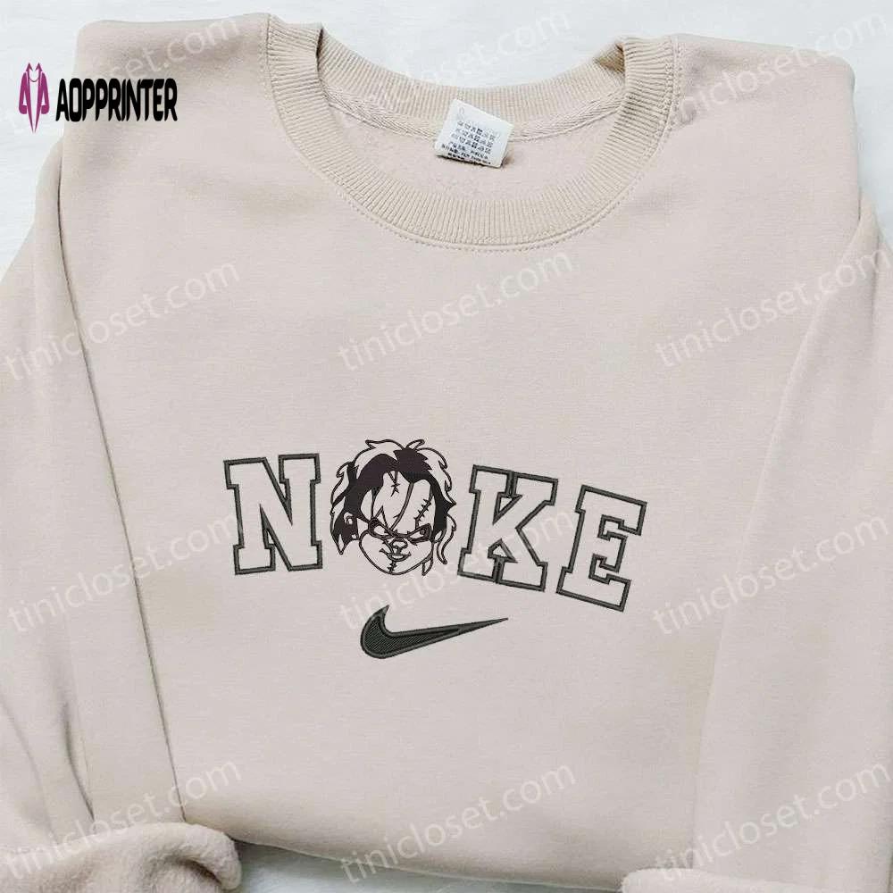 Nike x scary chucky face hoodie: silhouette horror movie sweatshirt perfect halloween gift Embroidered Shirt