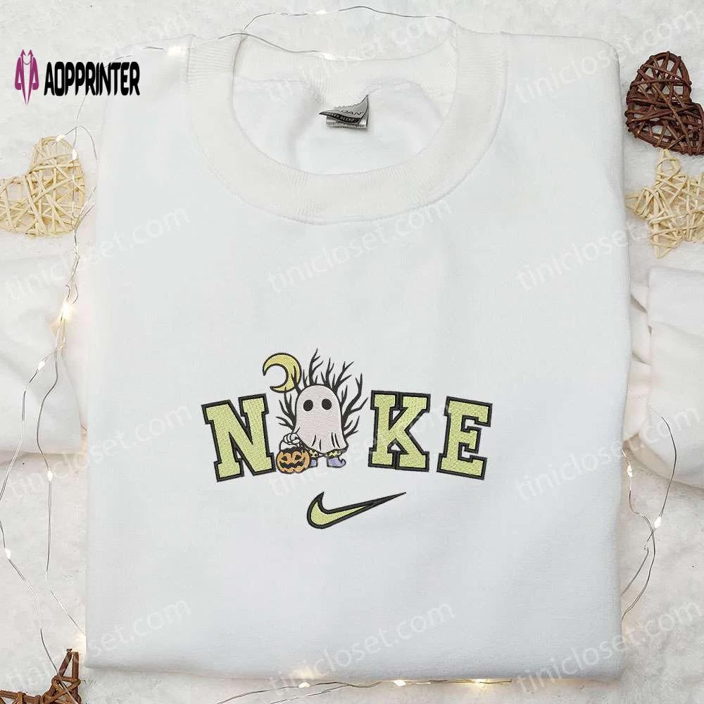 Nike x spooky ghost halloween embroidered shirt: amazing nike inspired design for halloween Embroidered Shirt