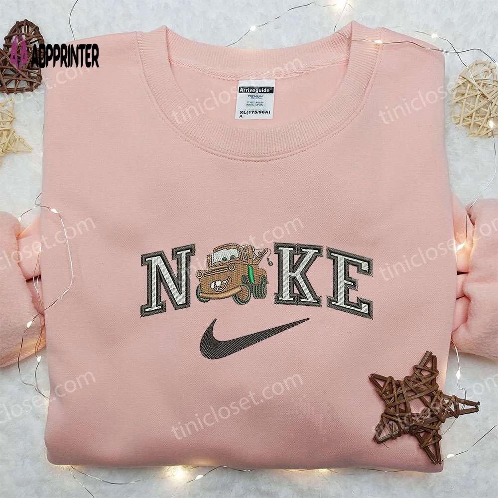 Nike x tow mater car embroidered sweatshirt: pixar cars cartoon hoodie & nike inspired shirt Embroidered Shirt