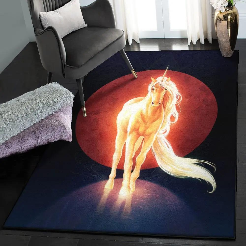 One horned horse art deco rug, unicorn rug Rectangle Rug