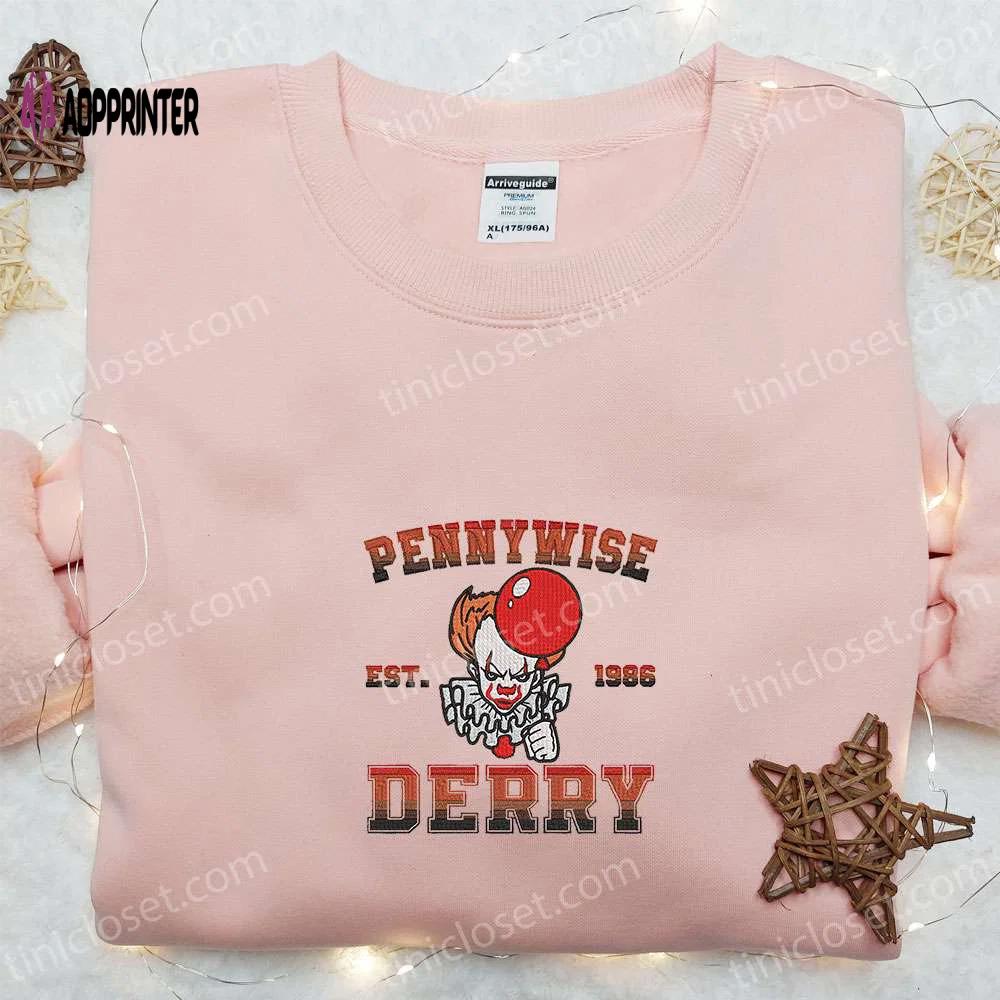 Pennywise derry embroidered shirt: it horror movie t-shirt best gift idea Embroidered Shirt