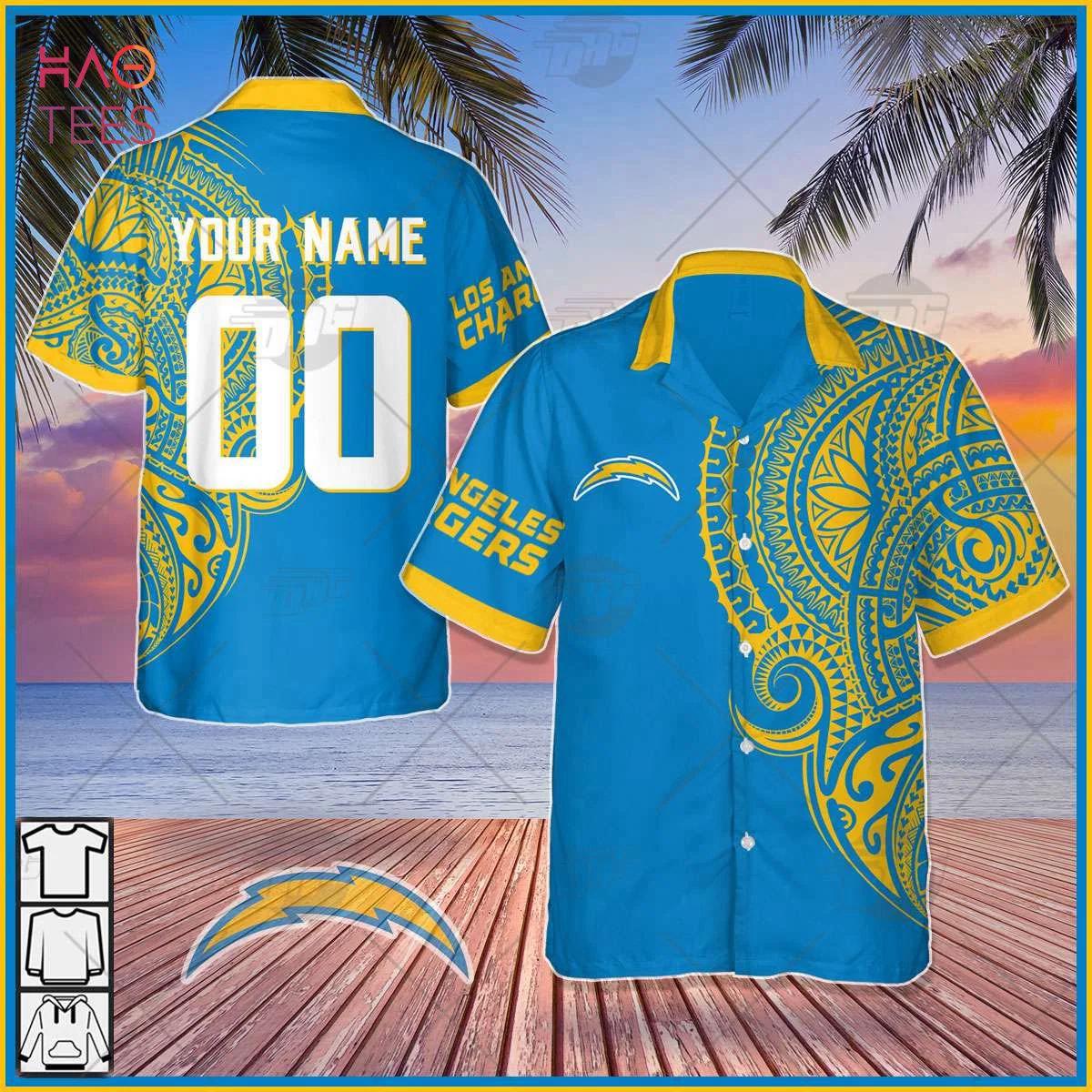 Personalize nfl los angeles chargers polynesian tattoo design hawaiian shirt Hawaii Shirt