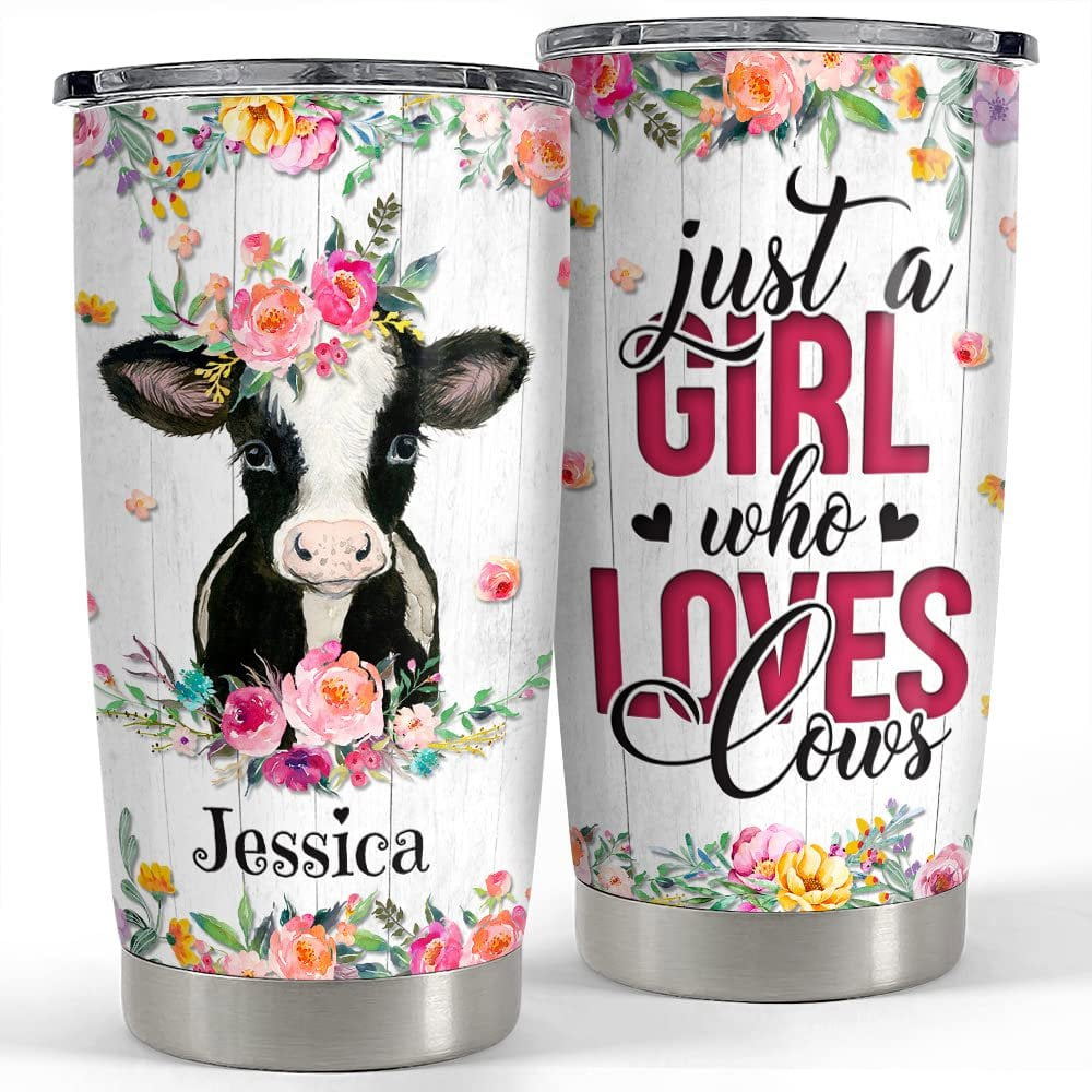 Personalized cow tumbler flowers girl loves cows for animal lover Personalized Tumbler