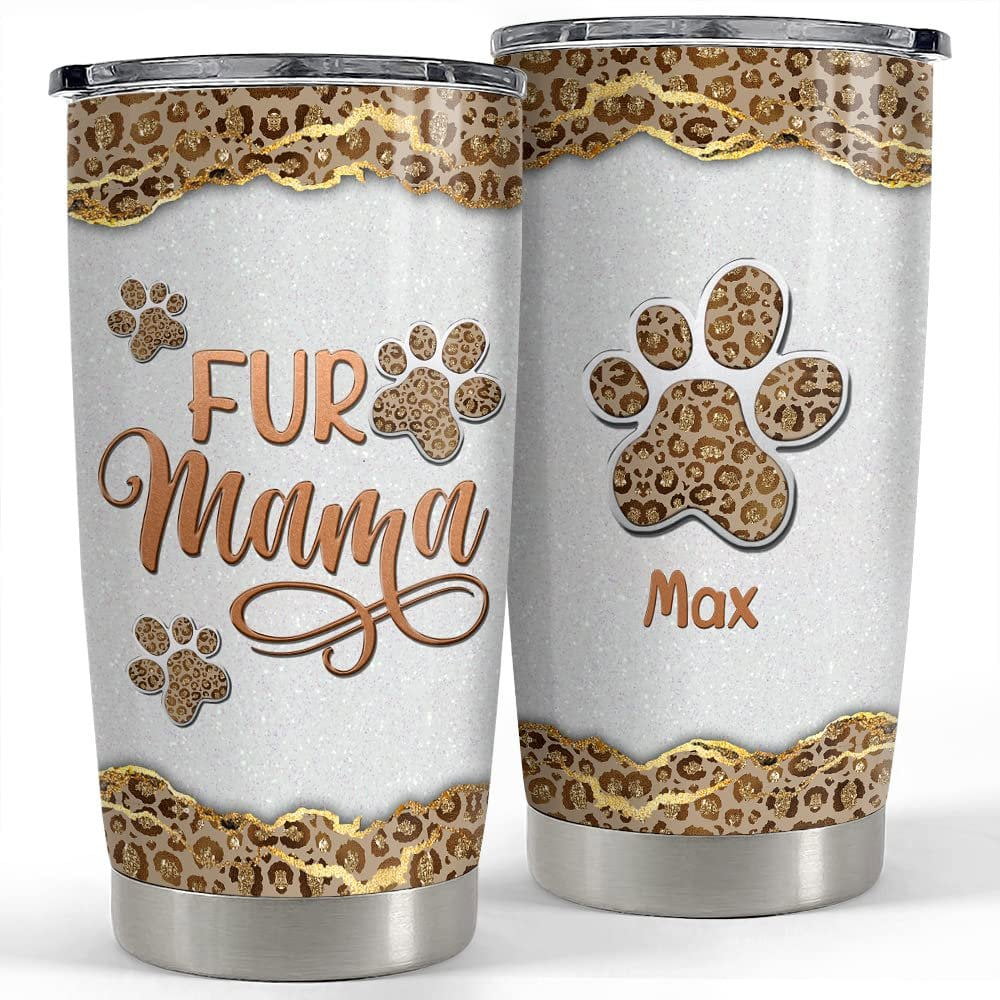 Personalized dog mom tumbler leopard fur mama mother’s day gifts Personalized Tumbler