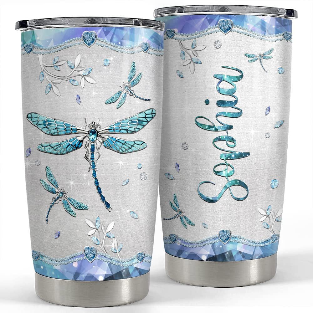 Personalized dragonfly tumbler with lid jewelry style gift for lover Personalized Tumbler