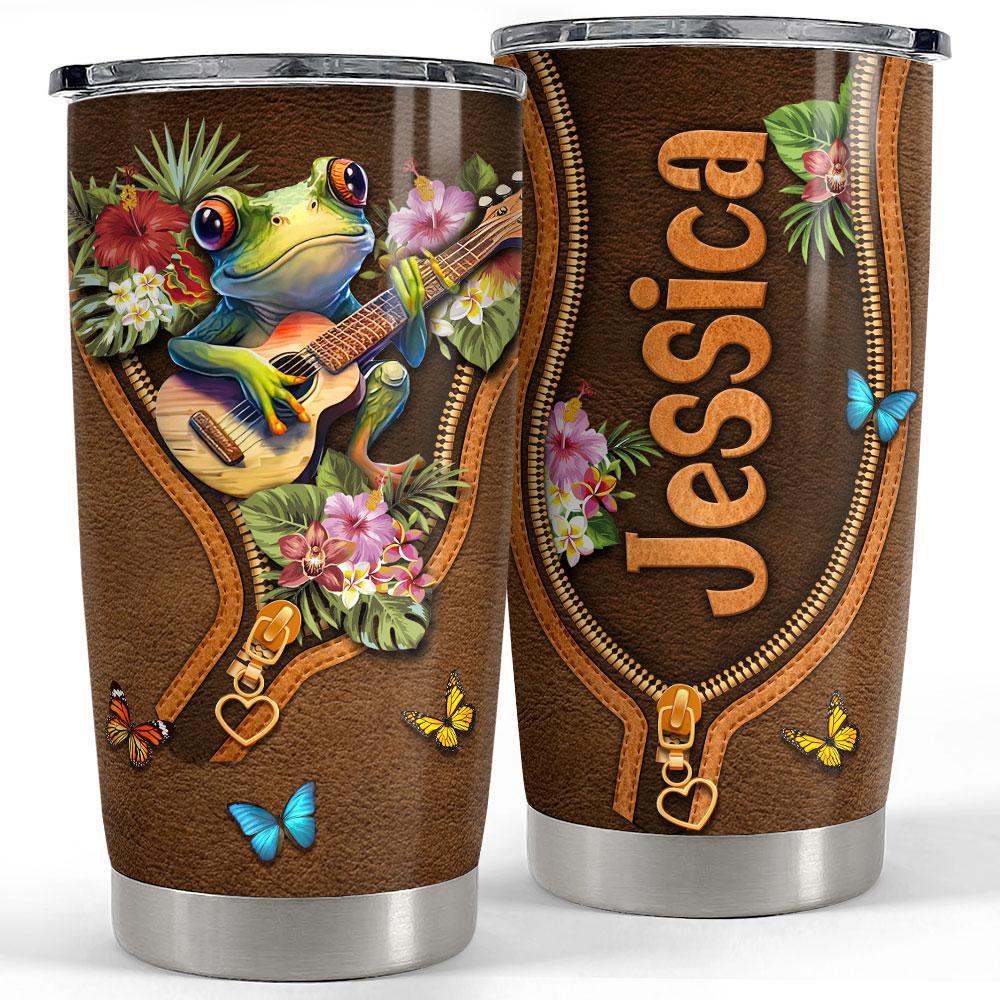 Personalized frog tumbler cute frog and guitar Personalized Tumbler