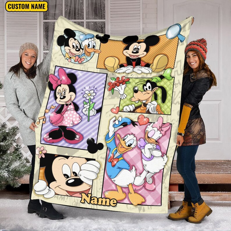 Personalized name mickey and friends blanket, cute mickey blanket , funny mickey blanket, mickey, minnie, daisy, donald, goofy, pluto Quilt Blanket