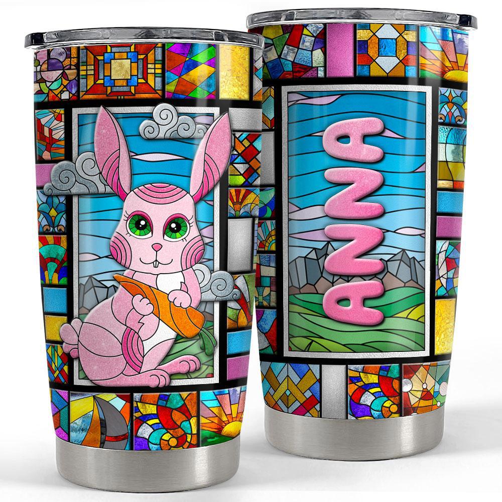 Personalized rabbit tumbler customize with name stained Personalized Tumbler