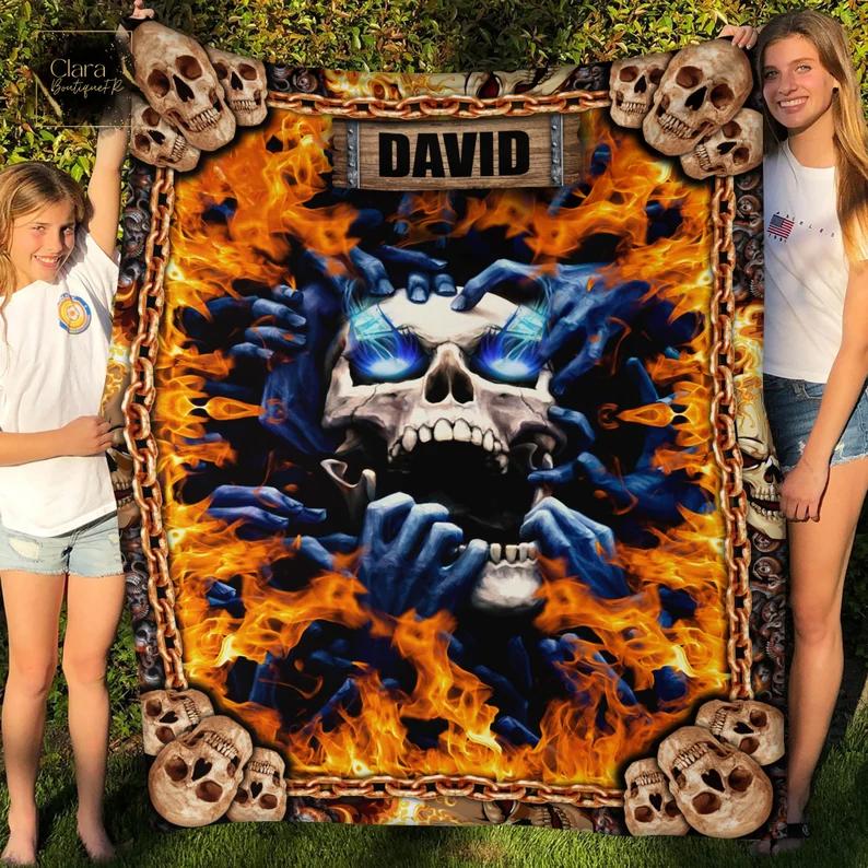 Personalized skull of horror fleece blanket, mink sherpa blanket, skull of horror blanket, skull blanket, skull quilt, horror quilt Quilt Blanket