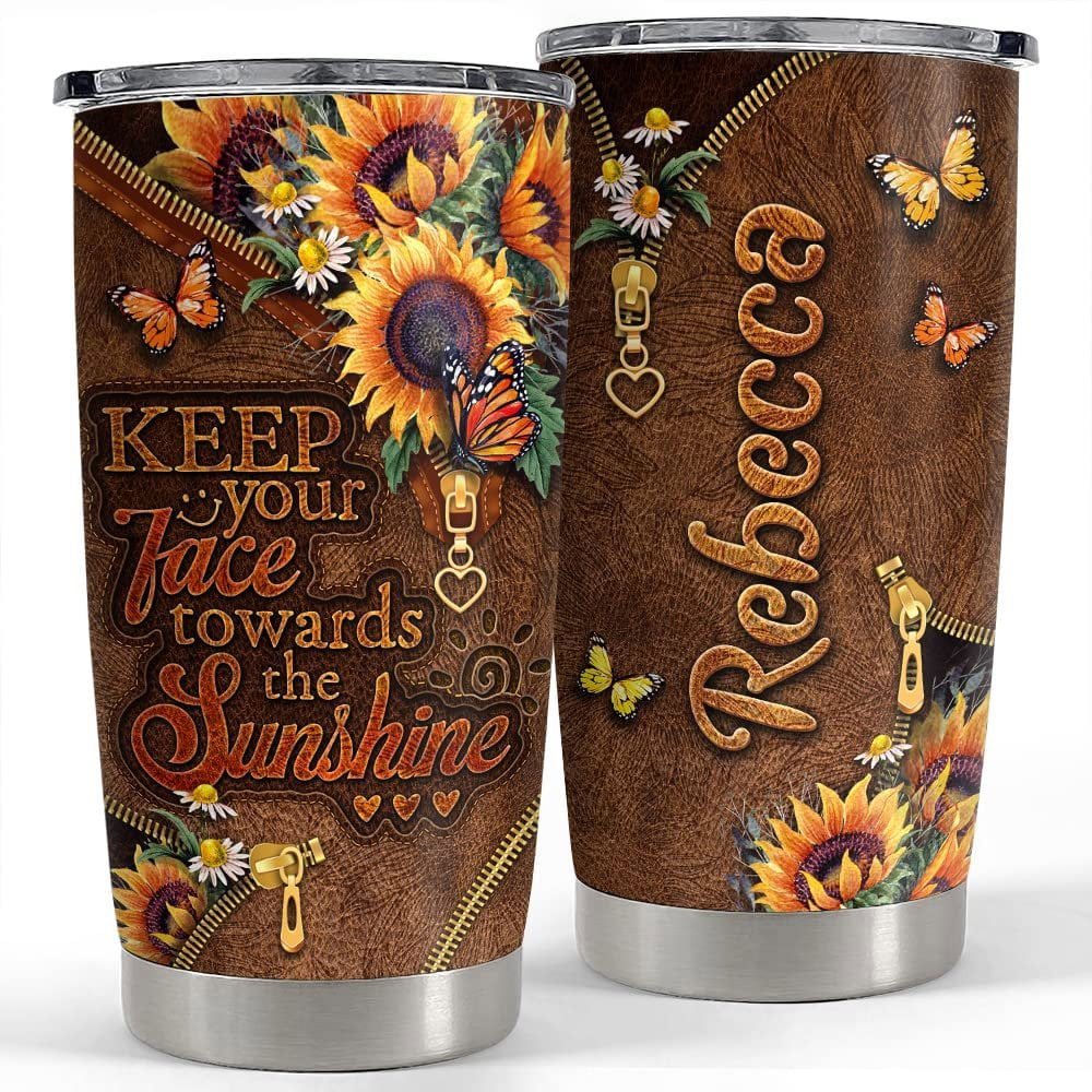 Personalized sunflower tumbler with lid motivation for women girl Personalized Tumbler