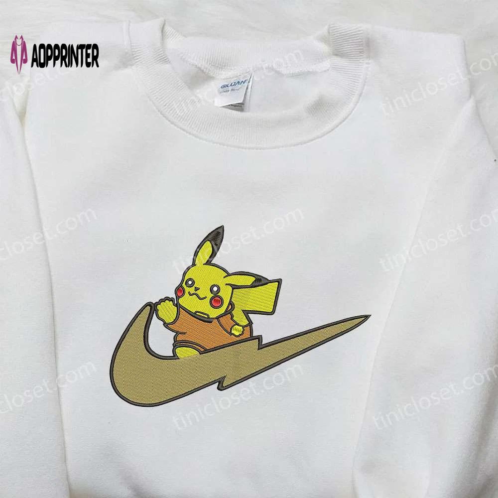 Pikachu embroidered sweatshirt: nike swoosh x pokemon inspired shirt Embroidered Shirt