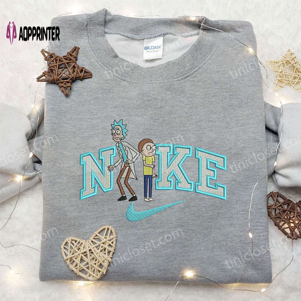 Rick and morty x nike embroidered sweatshirt: cartoon shirt nike inspired limited edition Embroidered Shirt