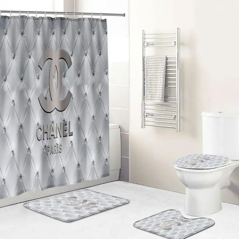 Rugs in living room and bedroom - Chanel bathroom set hot 2023 luxury shower curtain bath rug mat home decor 260 Bathroom Accessory Sets