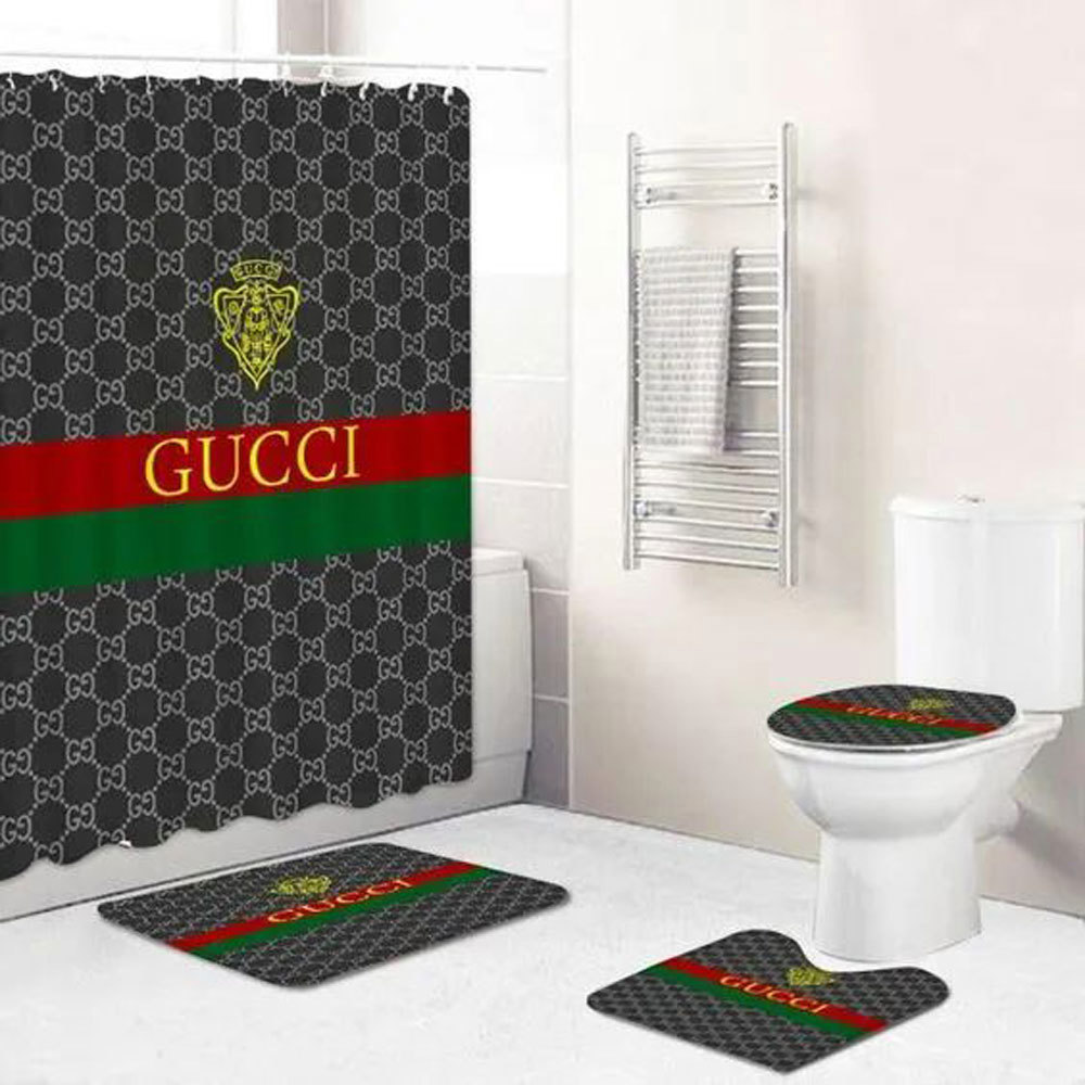 Rugs in living room and bedroom - Gucci monogram bathroom set hot 2023 luxury shower curtain bath rug mat home decor 211 Bathroom Accessory Sets