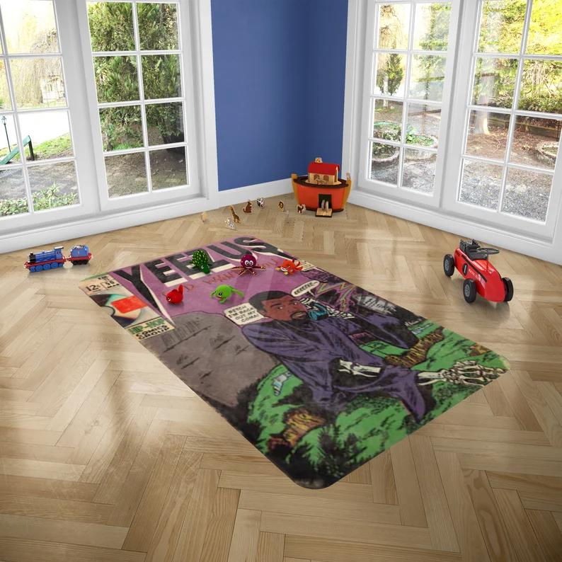 Rugs in living room and bedroom kanye west rug - yeezus rug - hip hop comics art rug- music rug- album cover rug- hip hop throw rug- hip hop music decor- best lover gift Rectangle Rug