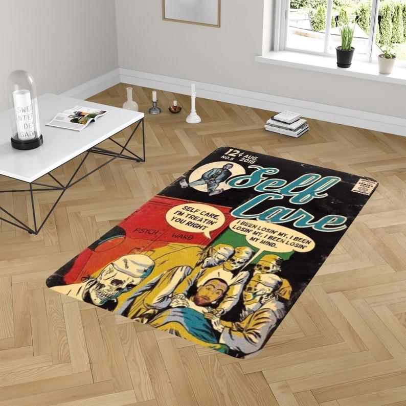 Rugs in living room and bedroom mac miller comic rug - self care rug - hip hop comic book rug- music album rug- comics album cover rug- hip hop rug- hip hop mac miller gift Rectangle Rug