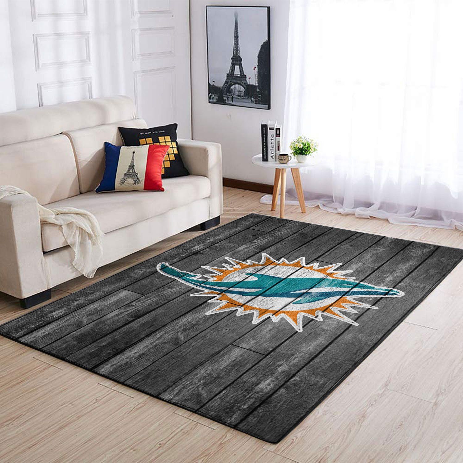 Rugs in living room and bedroom miami dolphins nfl team logo grey wooden style style nice gift home decor rectangle area rug Rectangle Rug