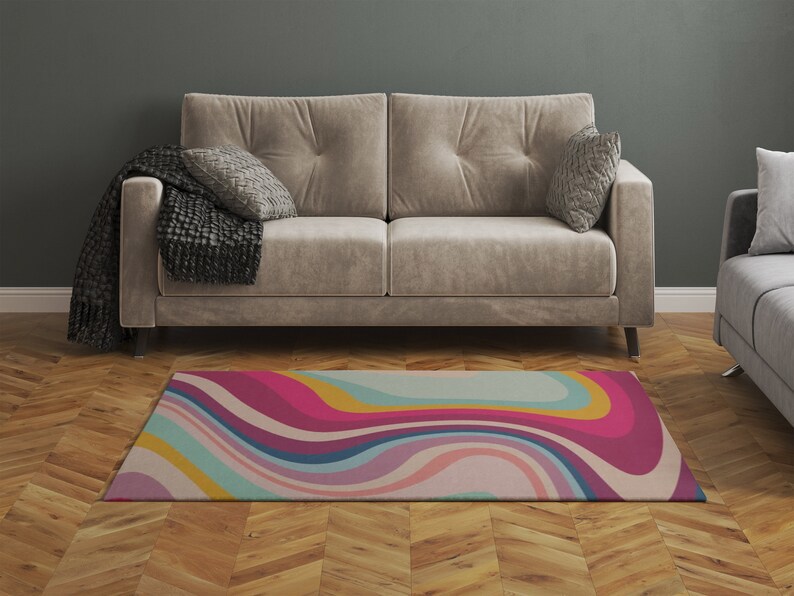 Rugs in living room and bedroom vintage retro groovy area rug | boho fluid abstract rug | retro swirl pattern carpet- mat- home decor- art classroom Rectangle Rug