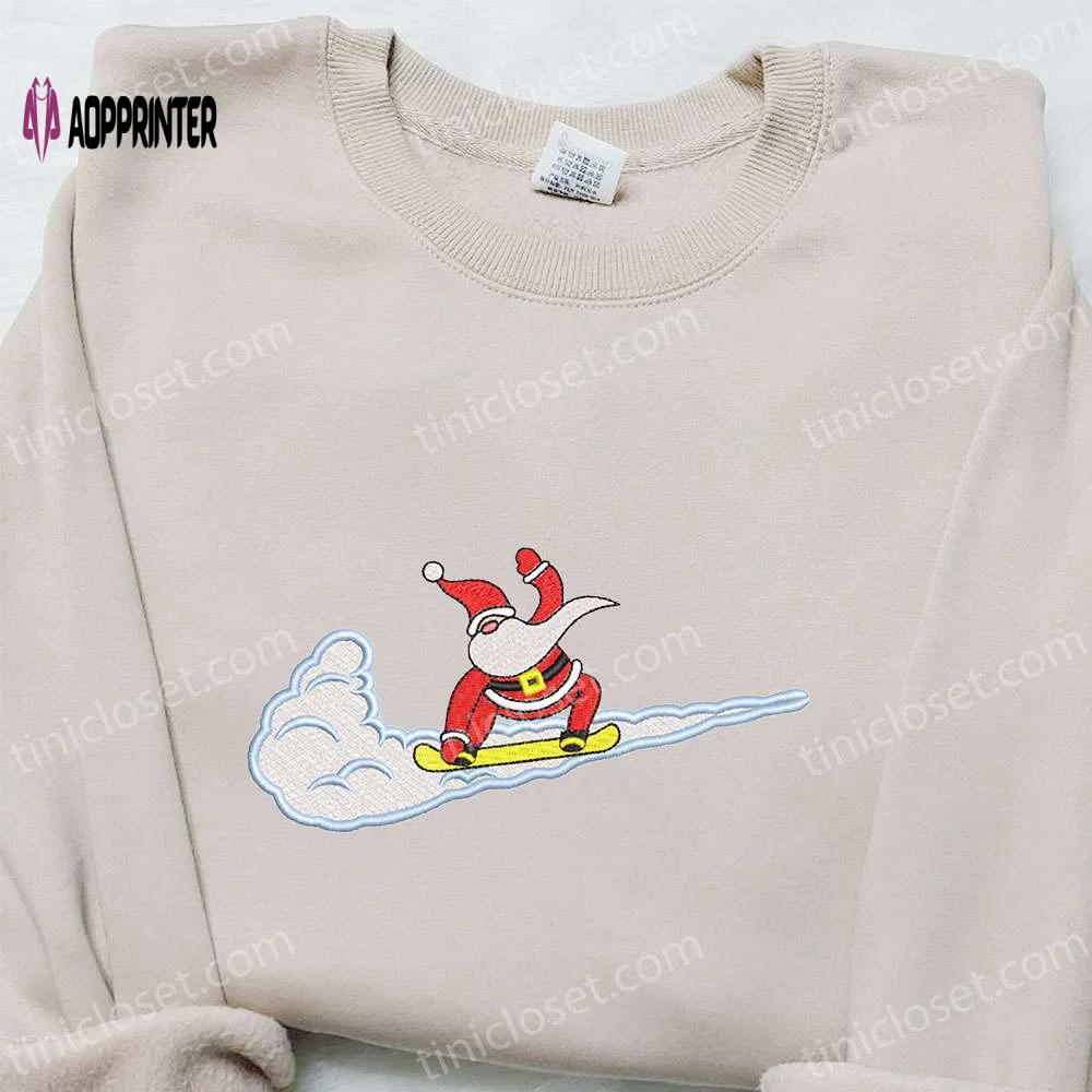 Santa claus x swoosh embroidered hoodie – christmas & custom sweatshirt Embroidered Shirt