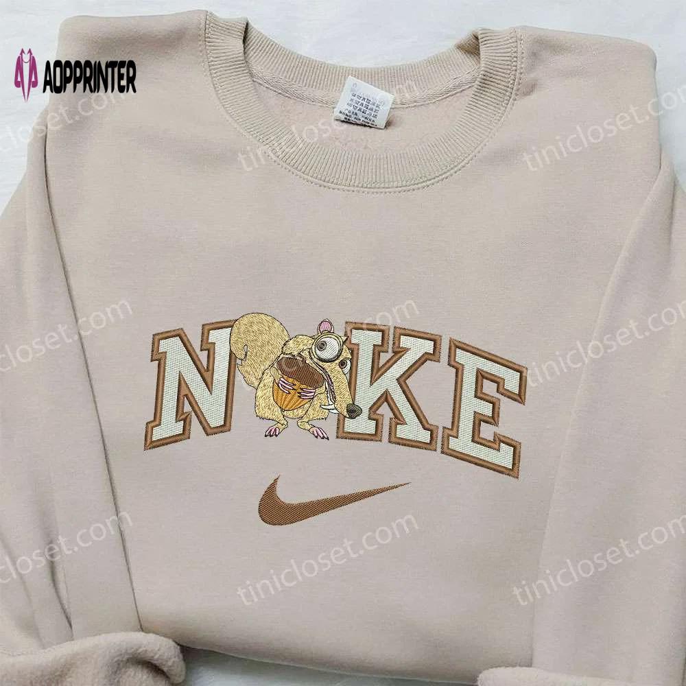 Scrat x nike embroidered sweatshirt: ice age disney inspired shirt Embroidered Shirt