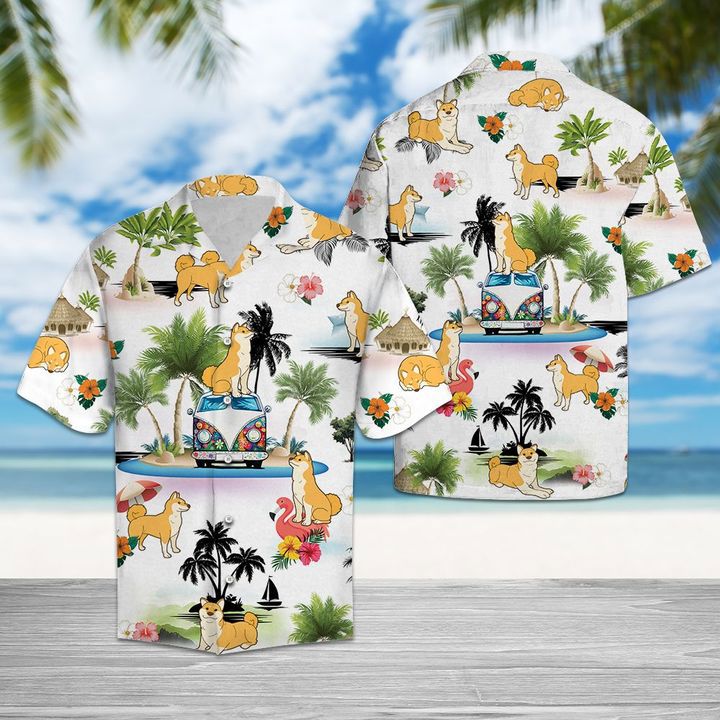 Shiba inu vacation hawaiian shirt summer button up Hawaii Shirt Shorts & Flip Flops