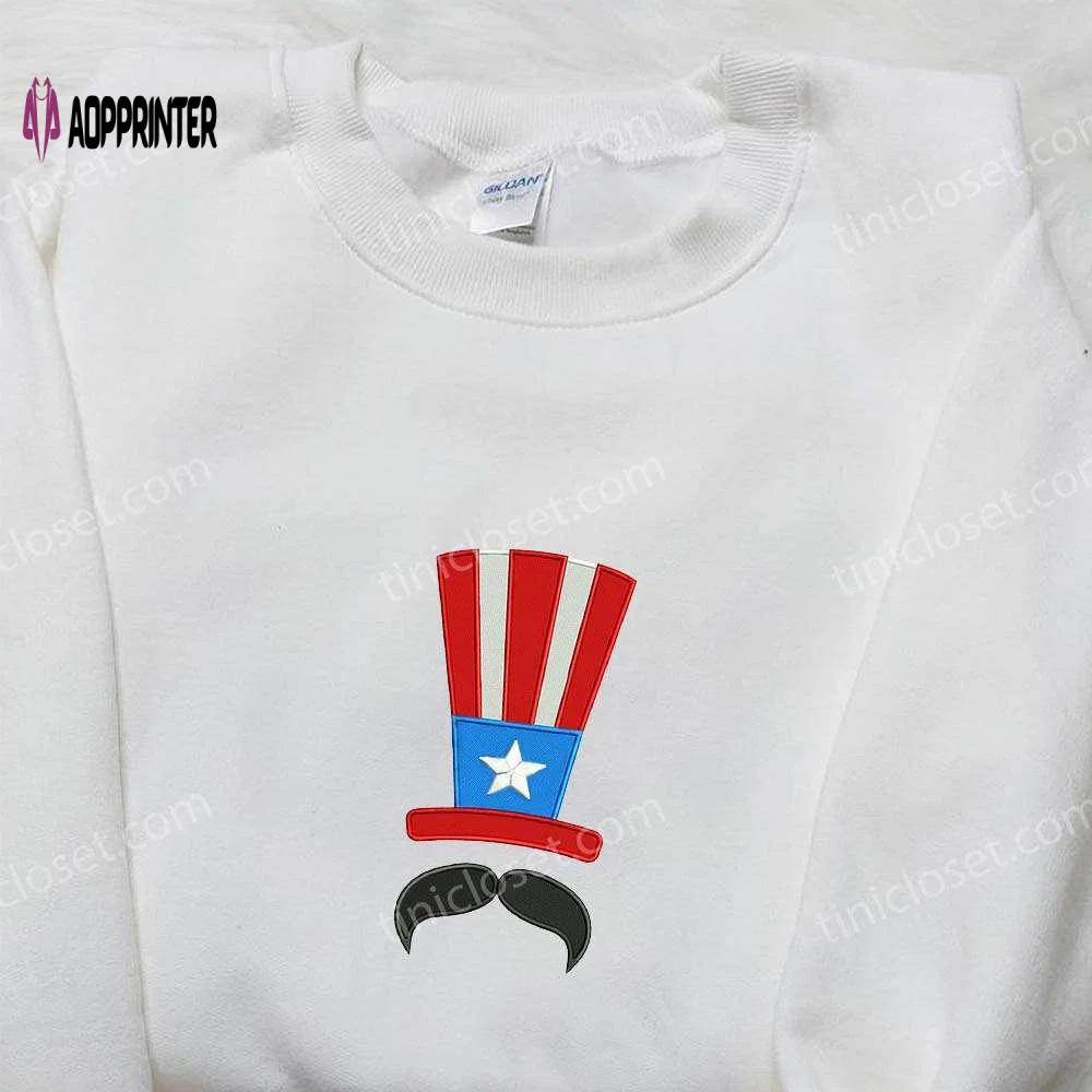 Show your patriotism with america hat and mustache embroidered shirt – best national day gift Embroidered Shirt