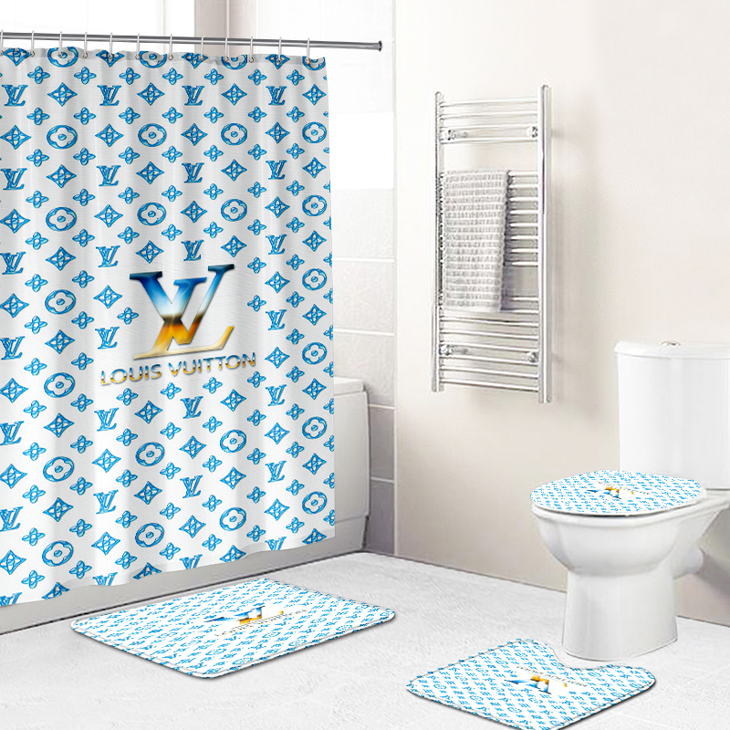 Shower curtains lv louis vuitton  blue sea full bath mat sets shower curtain 405 Bathroom Set