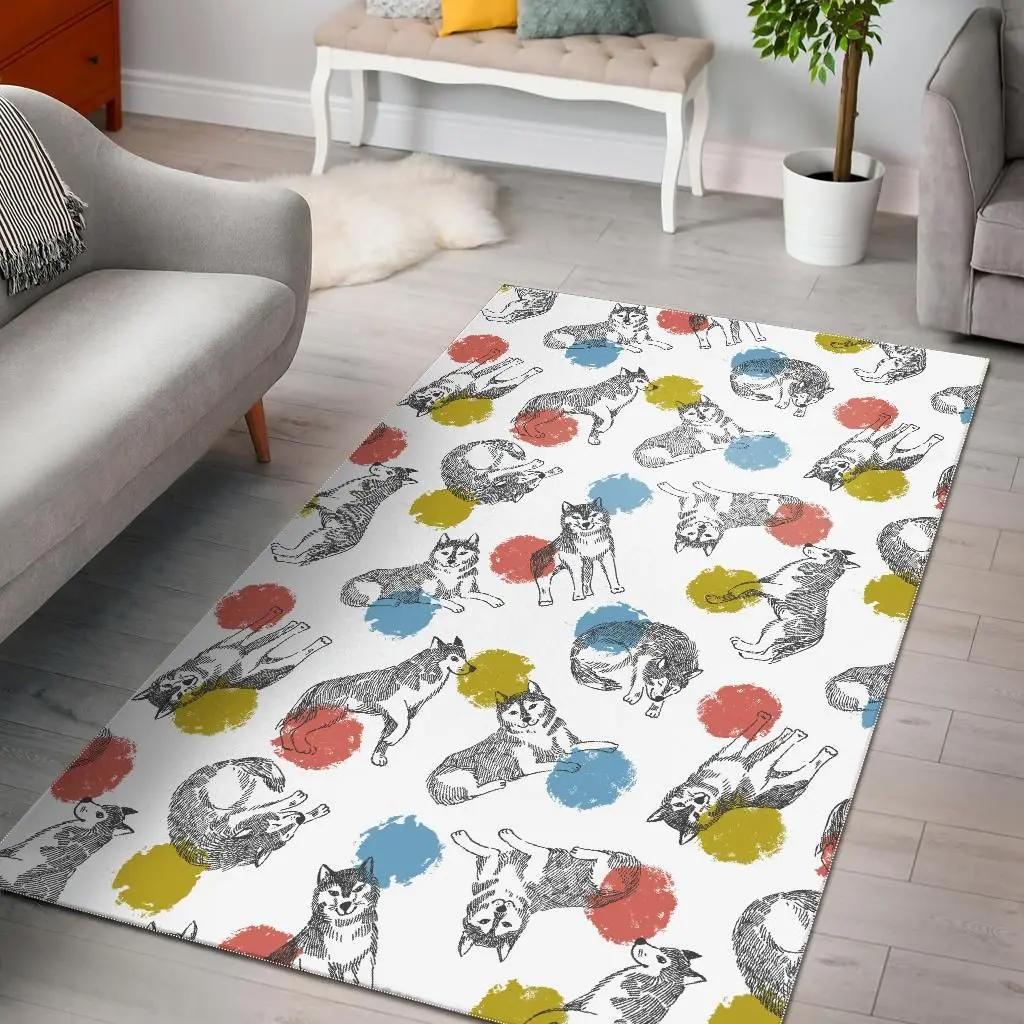 Siberian husky and colorful cirdhce pattern dhcdhc dt1910 rug living room rug home decor Rectangle Rug