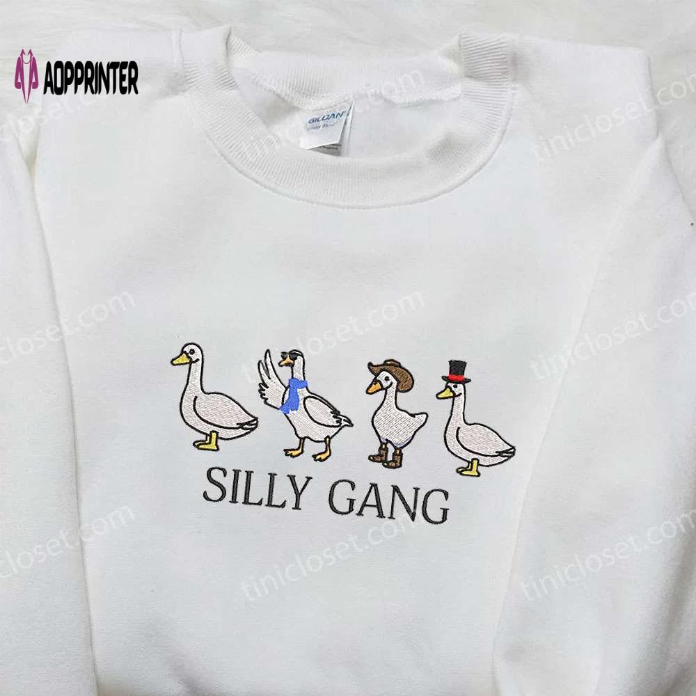 Silly gang goose embroidered shirt: animal & funny tee for a playful look! Embroidered Shirt