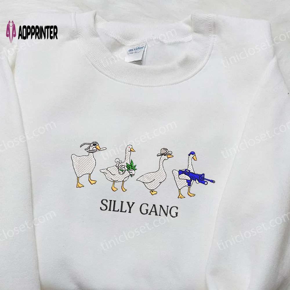 Silly gang goose embroidered shirt – funny animal design for a playful look Embroidered Shirt