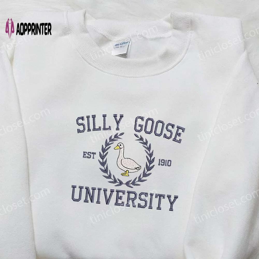 Silly goose university est 1910 embroidered shirt: top animal graduation gift Embroidered Shirt