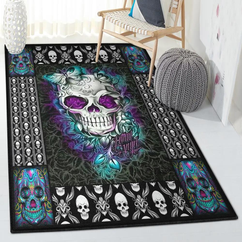 Skull area rugs, sugar skull back to dark night rug Rectangle Rug
