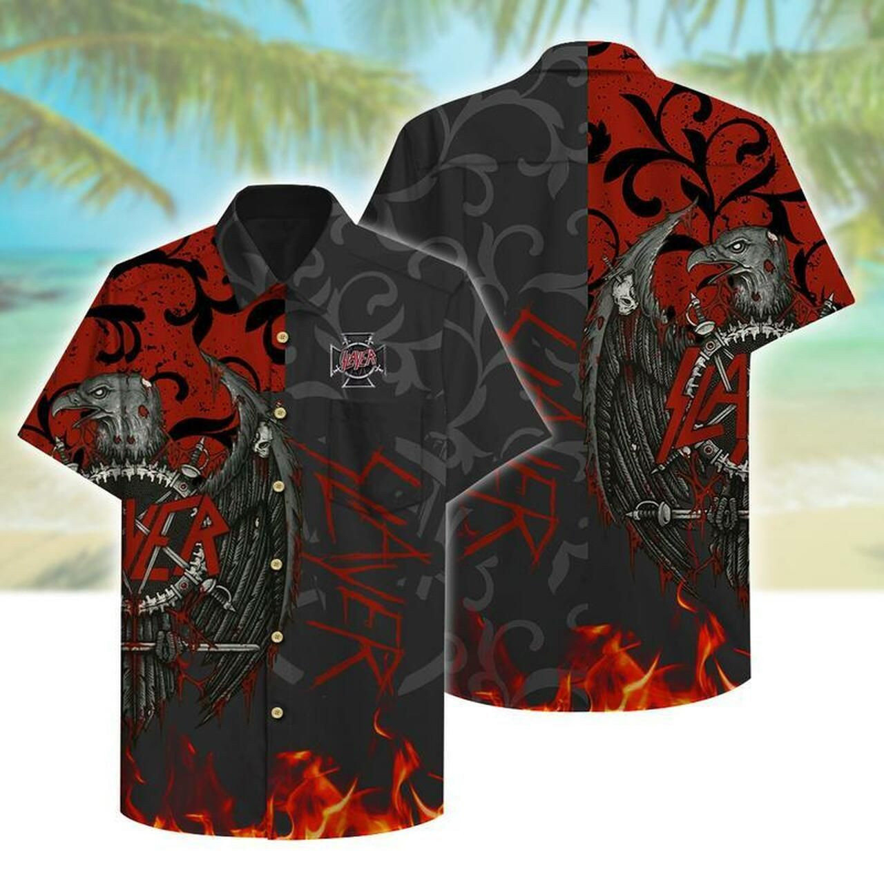 Slayer band hawaii hawaiian shirt fashion tourism for men women shirt3253 Hawaii Shirt Shorts & Flip Flops