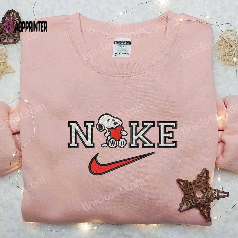 Snoopy heart x nike embroidered sweatshirt: peanuts cartoon shirt nike inspired – shop now! Embroidered Shirt