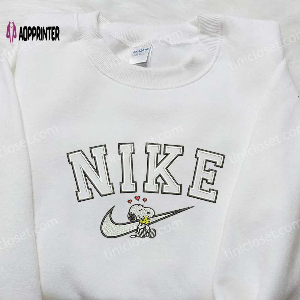 Snoopy & woodstock x nike embroidered sweatshirt – peanuts cartoon shirt nike inspired design Embroidered Shirt