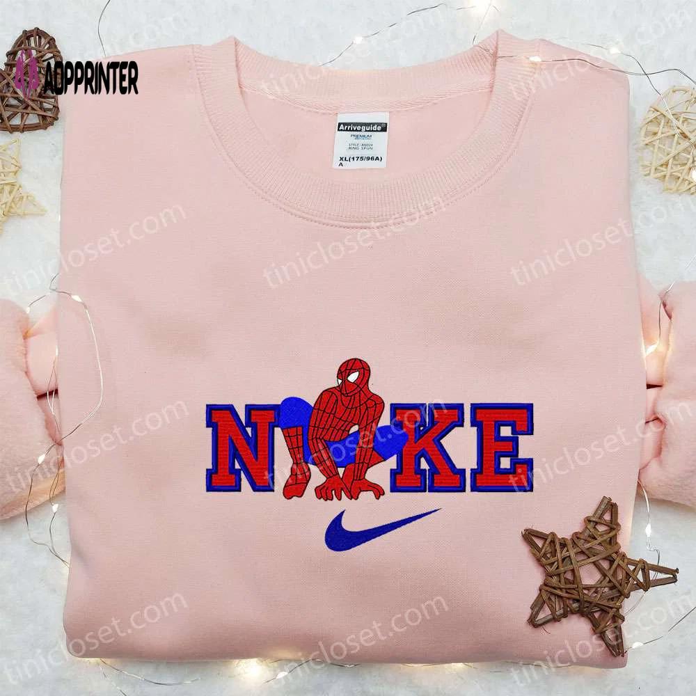 Spider-man x nike movie embroidered hoodie & marvel cinematic universe shirt: nike inspired embroidery Embroidered Shirt