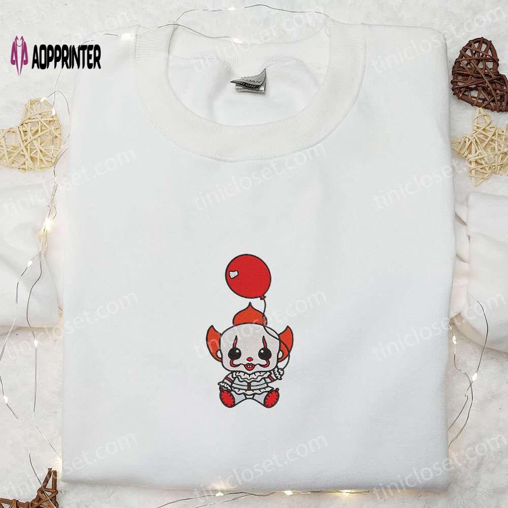 Spooky baby clown it balloon embroidered sweatshirt & hoodie – best halloween gift ideas Embroidered Shirt