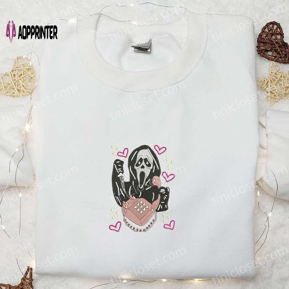 Spooky ghost phone embroidered shirt – funny & cool halloween tee Embroidered Shirt