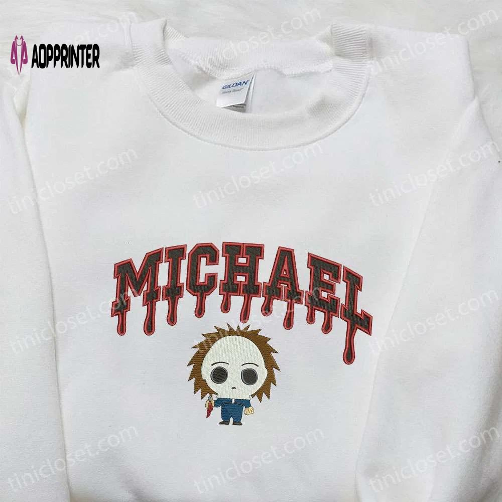 Spooky style: michael myers embroidered hoodie & horror movie characters shirt – best halloween gift ideas Embroidered Shirt