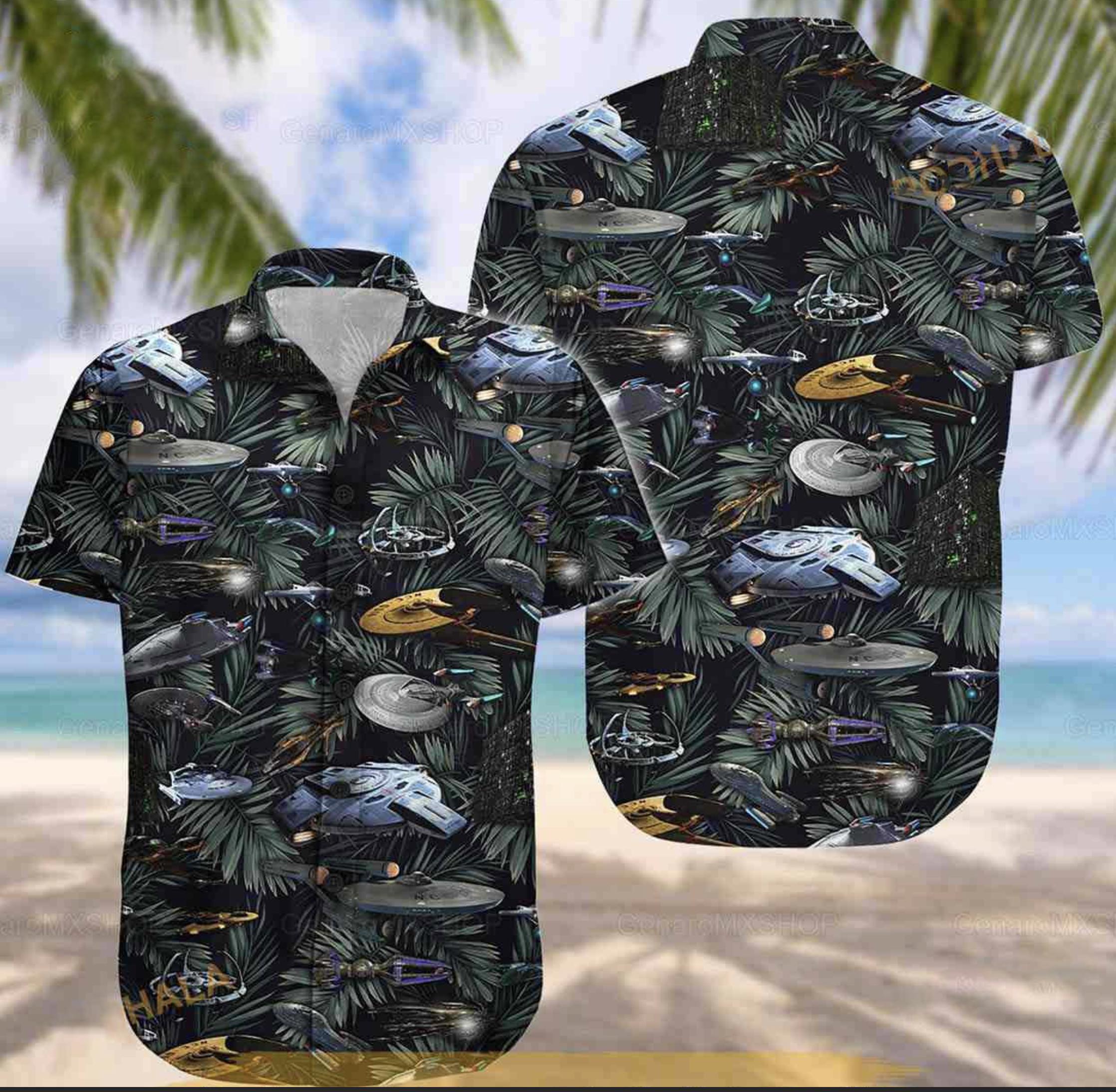 Star trek hawaiian shirt, trek starships beach button shirt, gifts for star movie fan Hawaii Shirt Shorts & Flip Flops