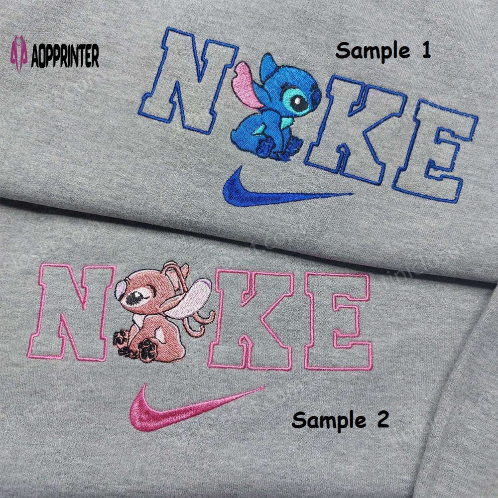 Stitch & angel nike embroidered shirt: customizable matching couple shirt Embroidered Shirt
