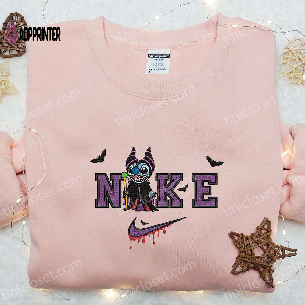 Stitch maleficent x nike embroidered hoodie & shirt: best halloween gift ideas Embroidered Shirt