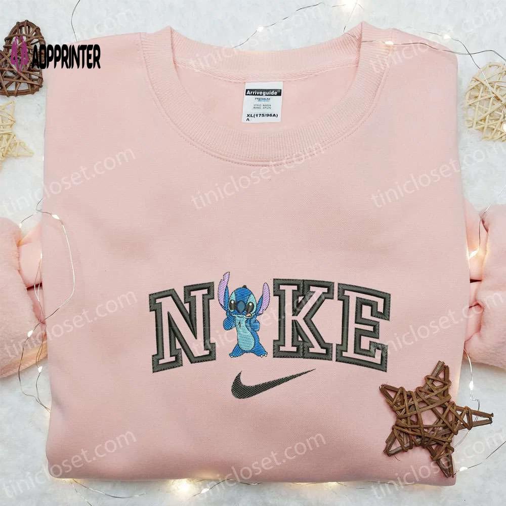 Stitch x nike cartoon embroidered sweatshirt: best nike inspired hoodie perfect family gift Embroidered Shirt