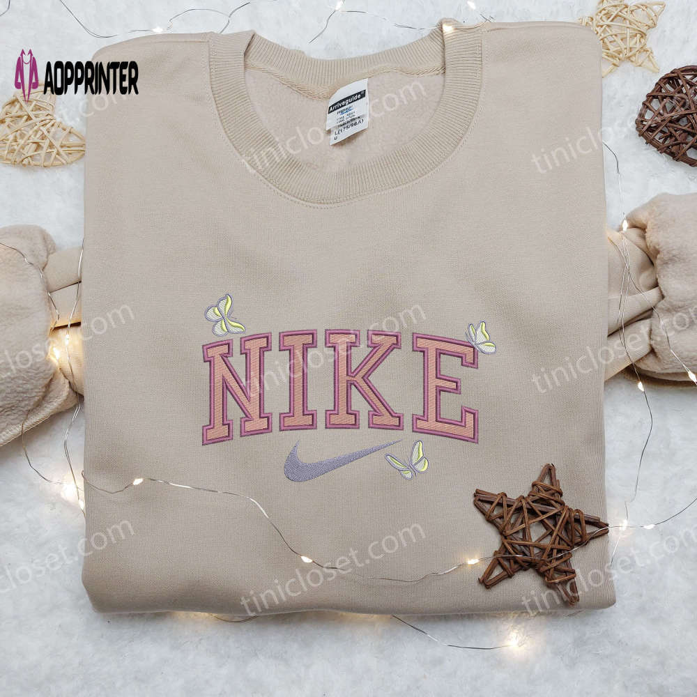 Stylish white butterfly x nike embroidered shirt – shop inspired nike embroidered shirt Embroidered Shirt