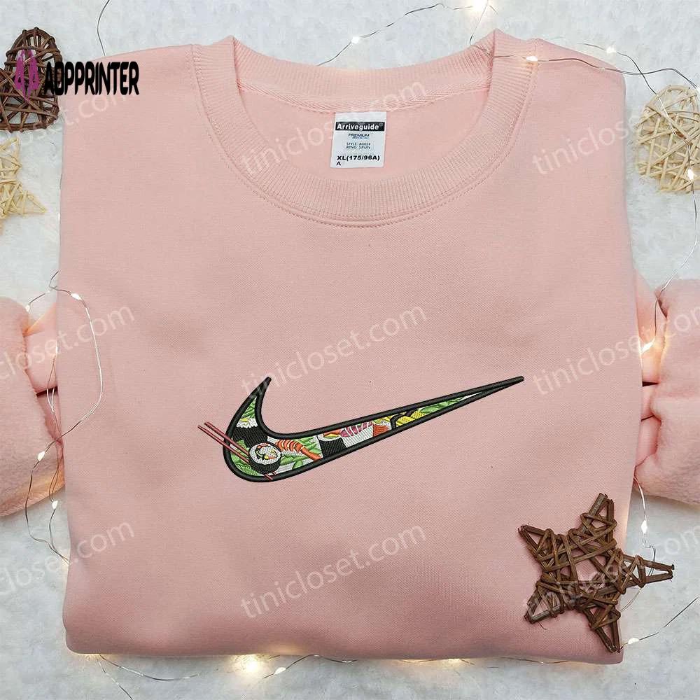 Sushi x nike swoosh embroidered sweatshirt favorite food shirt nike inspired shirt Embroidered Shirt