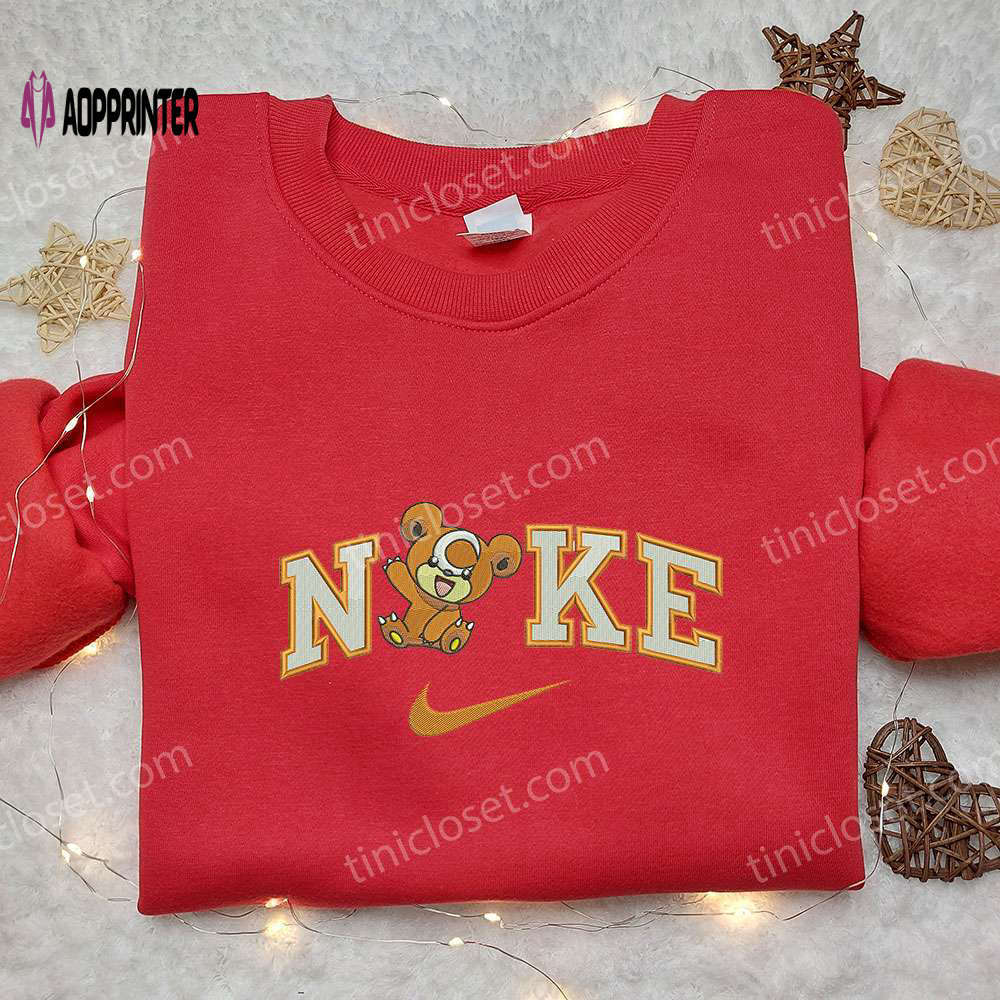 Teddiursa x nike embroidered sweatshirt – pokemon & nike inspired shirt Embroidered Shirt