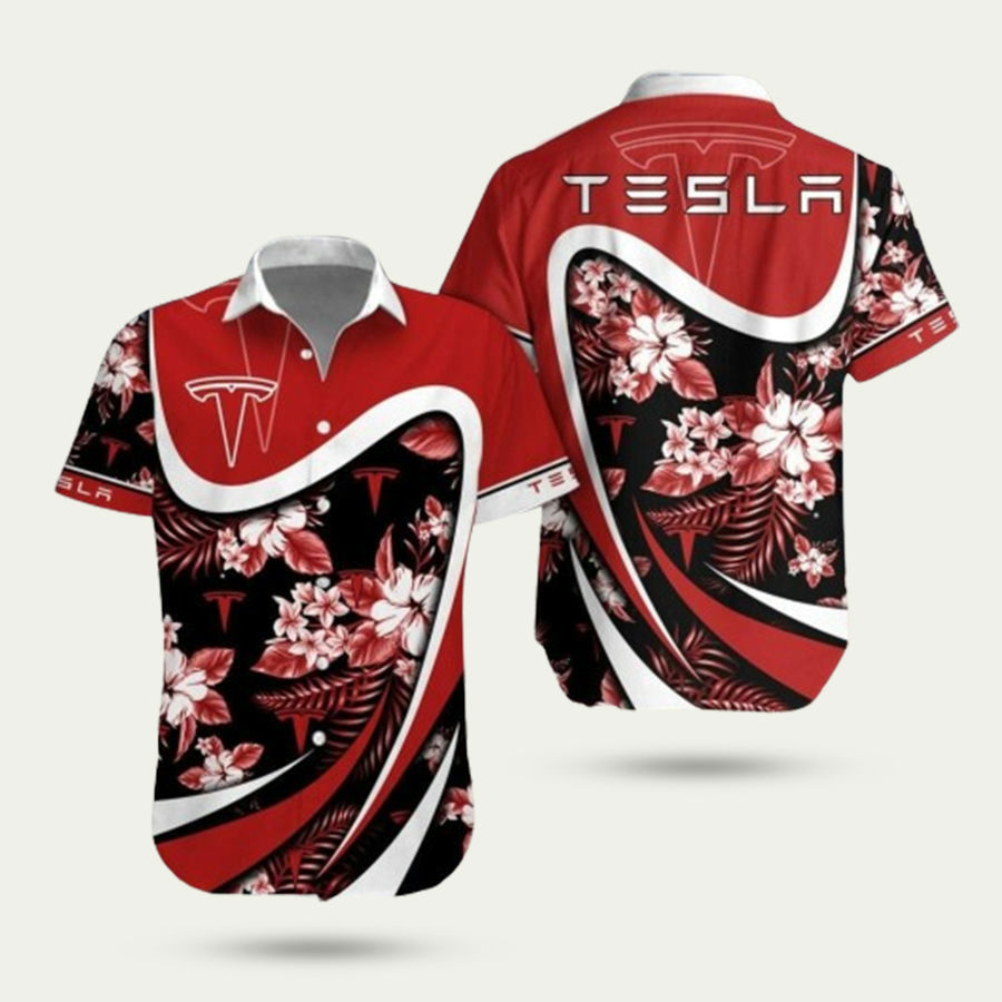 Tesla red pattern hawaiian shirt Hawaii Shirt Shorts & Flip Flops
